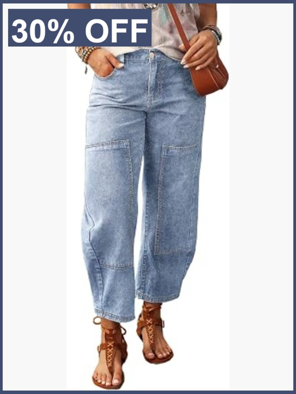 High Rise Barrel Jeans Elastic Waist Cropped Tapered Balloon Denim Ankle Pants